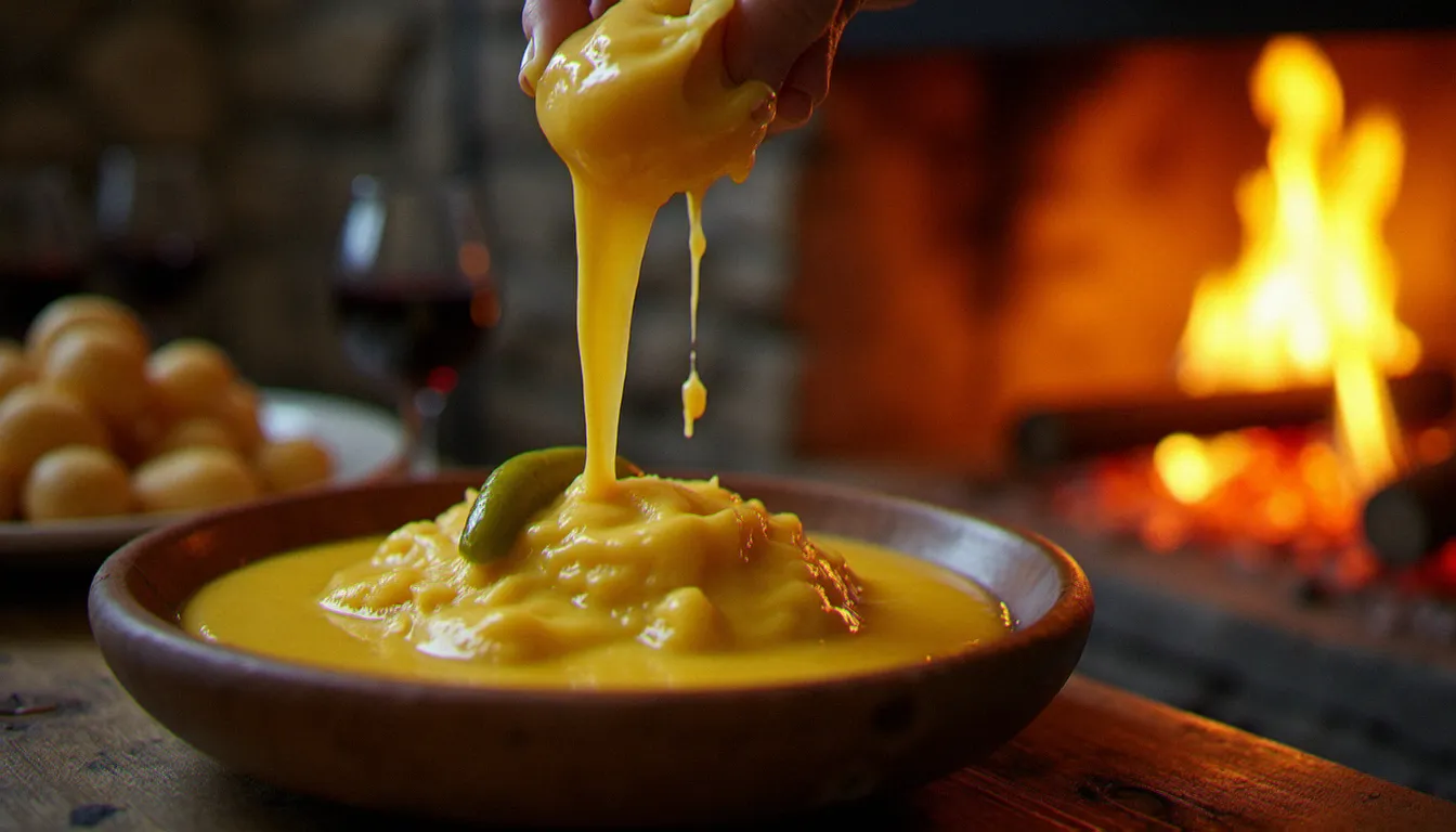 Préparation d'une raclette traditionnelle au feu de bois dans un refuge valaisan, expérience gastronomique locale authentique