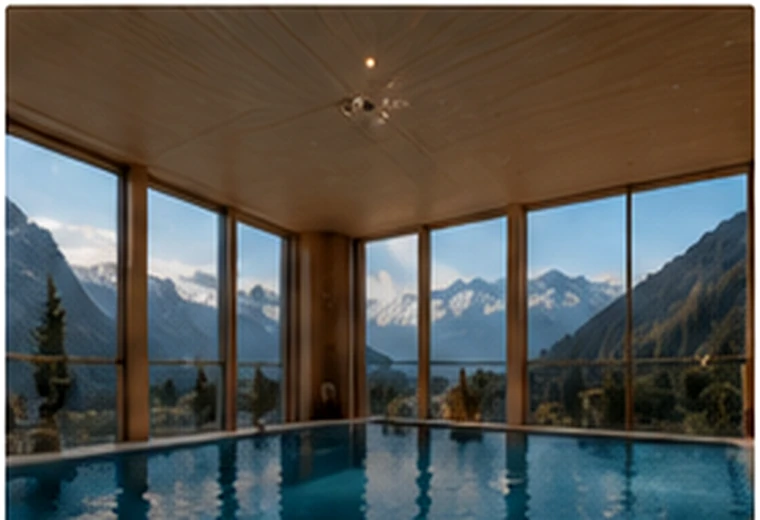 Piscine intérieure avec vue montagne